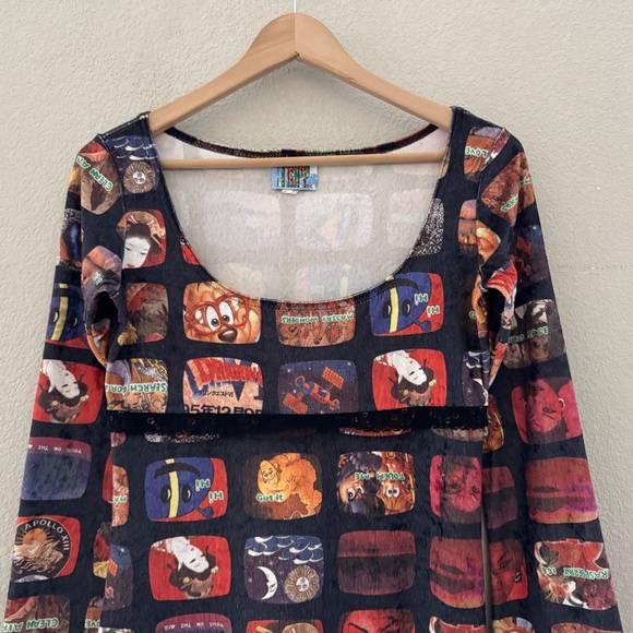 Vintage 90s Y2K Tripp NYC DAANG GOODMAN Anime Geisha Cartoon Maxi Dress Small - Picture 5 of 12